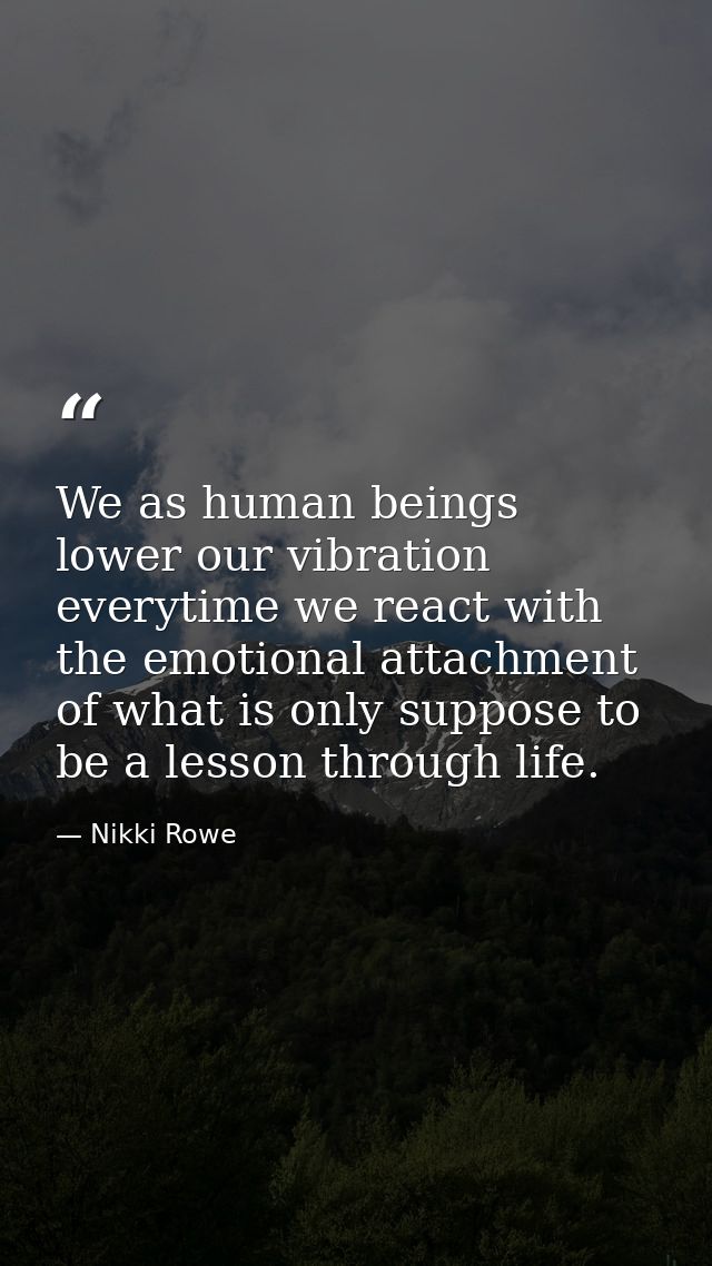 We as human beings lower our vibration everytime we react with the emotional attachment of what is only suppose to be a  — Nikki Rowe