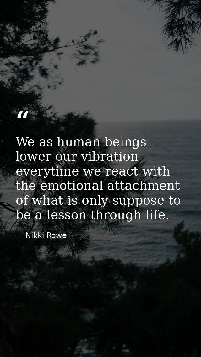We as human beings lower our vibration everytime we react with the emotional attachment of what is only suppose to be a  — Nikki Rowe