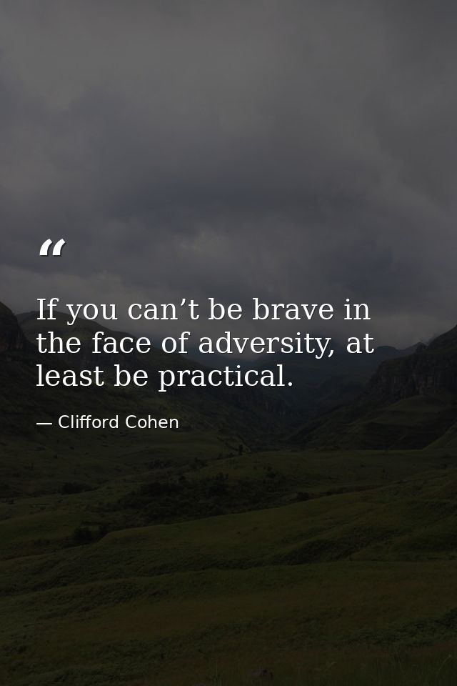 If you can’t be brave in the face of adversity, at least be practical. — Clifford Cohen