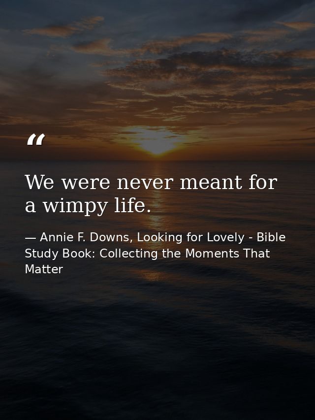 We were never meant for a wimpy life. — Annie F. Downs, Looking for Lovely - Bible Study Book: Collecting the Moments That Matter