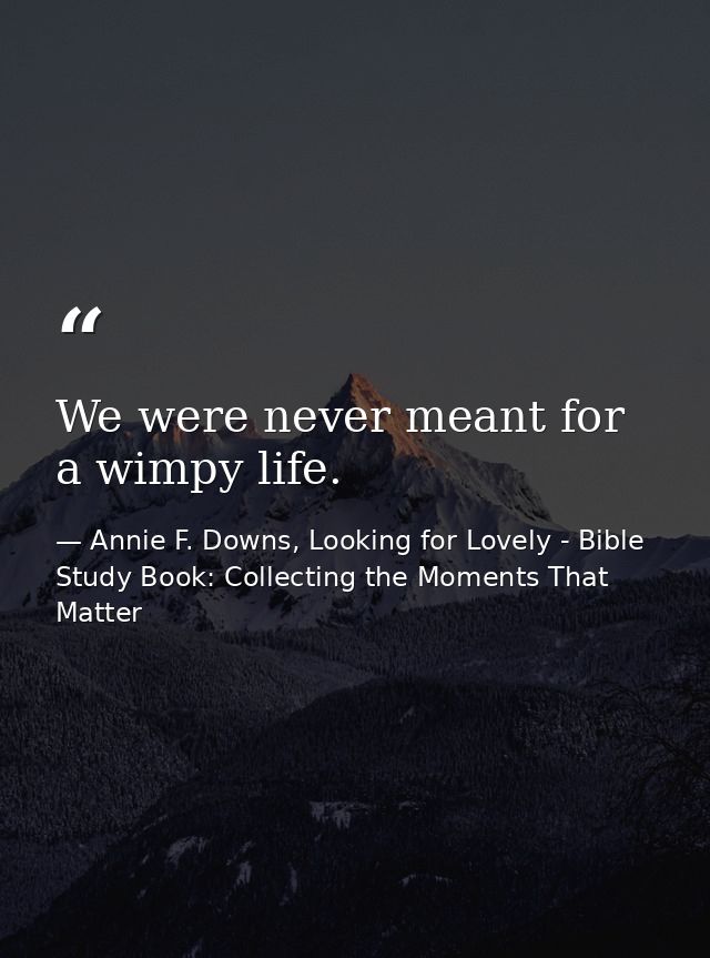 We were never meant for a wimpy life. — Annie F. Downs, Looking for Lovely - Bible Study Book: Collecting the Moments That Matter