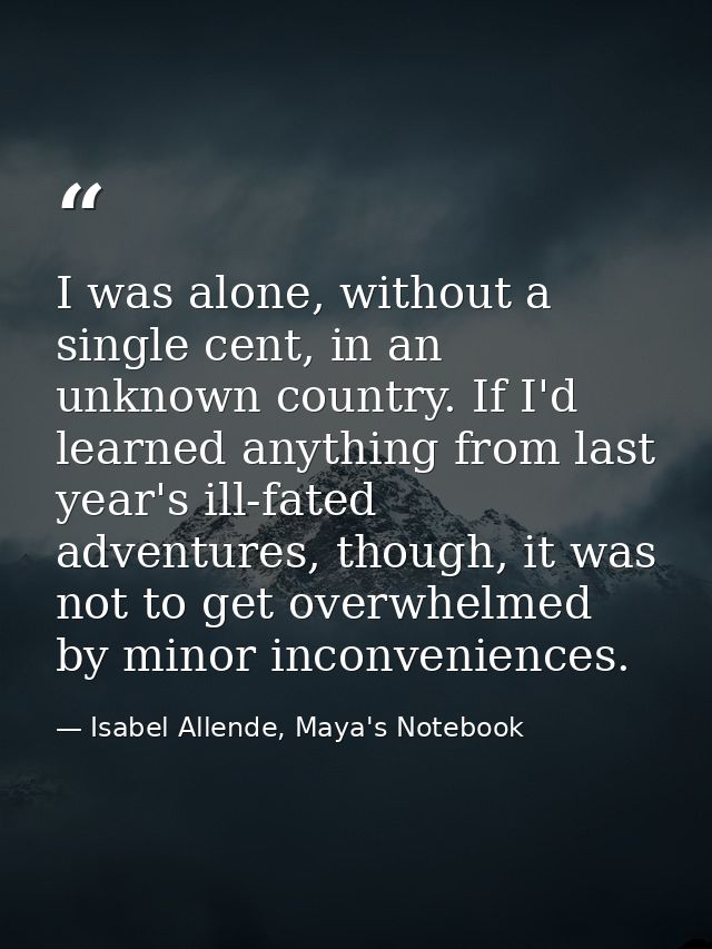 I was alone, without a single cent, in an unknown country. If I'd learned anything from last year's ill-fated adventures — Isabel Allende, Maya's Notebook