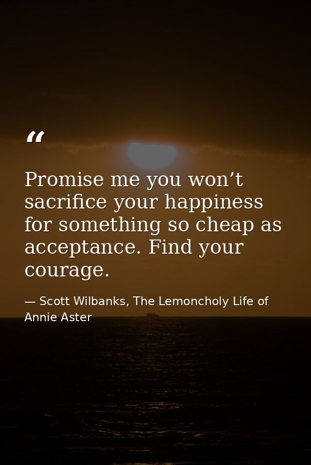 Promise me you won’t sacrifice your happiness for something so cheap as acceptance. Find your courage. — Scott Wilbanks, The Lemoncholy Life of Annie Aster