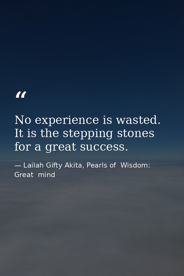 No experience is wasted. It is the stepping stones for a great success. — Lailah Gifty Akita, Pearls of  Wisdom: Great  mind