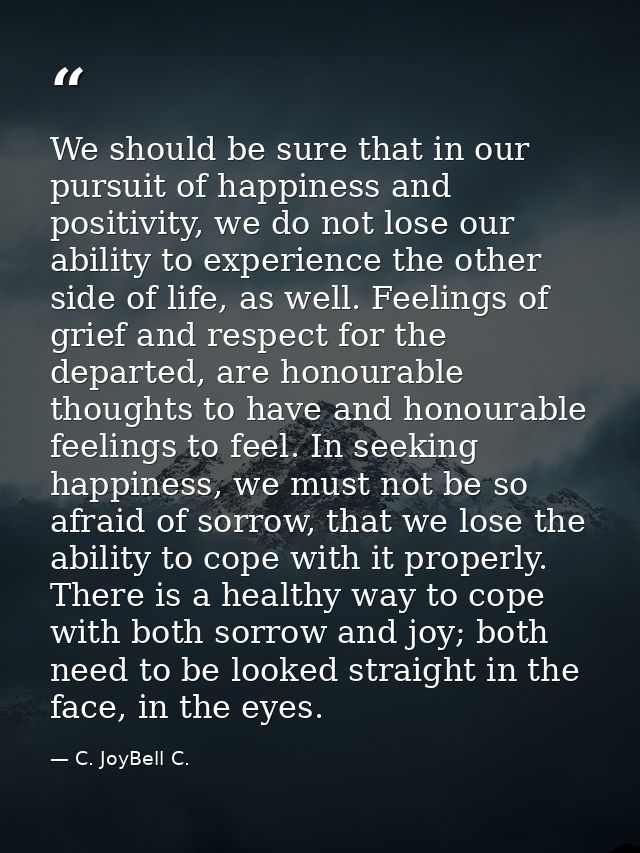 We should be sure that in our pursuit of happiness and positivity, we do not lose our ability to experience the other si — C. JoyBell C.