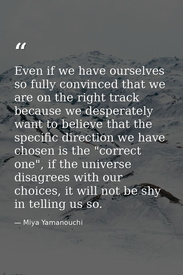 Even if we have ourselves so fully convinced that we are on the right track because we desperately want to believe that  — Miya Yamanouchi