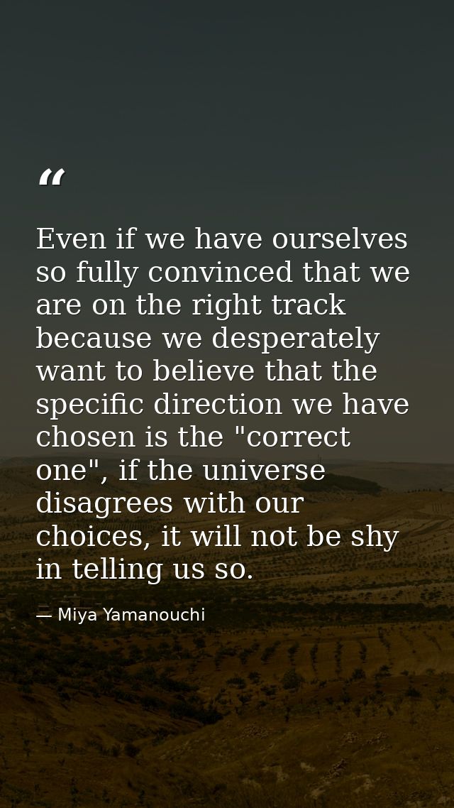 Even if we have ourselves so fully convinced that we are on the right track because we desperately want to believe that  — Miya Yamanouchi