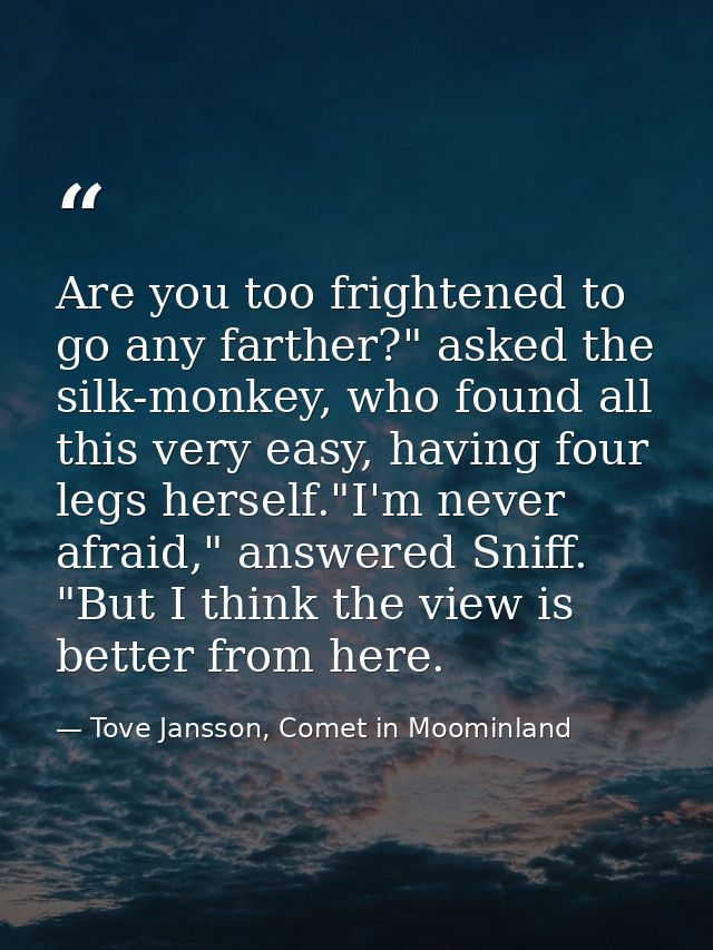 Are you too frightened to go any farther?" asked the silk-monkey, who found all this very easy, having four legs herself — Tove Jansson, Comet in Moominland