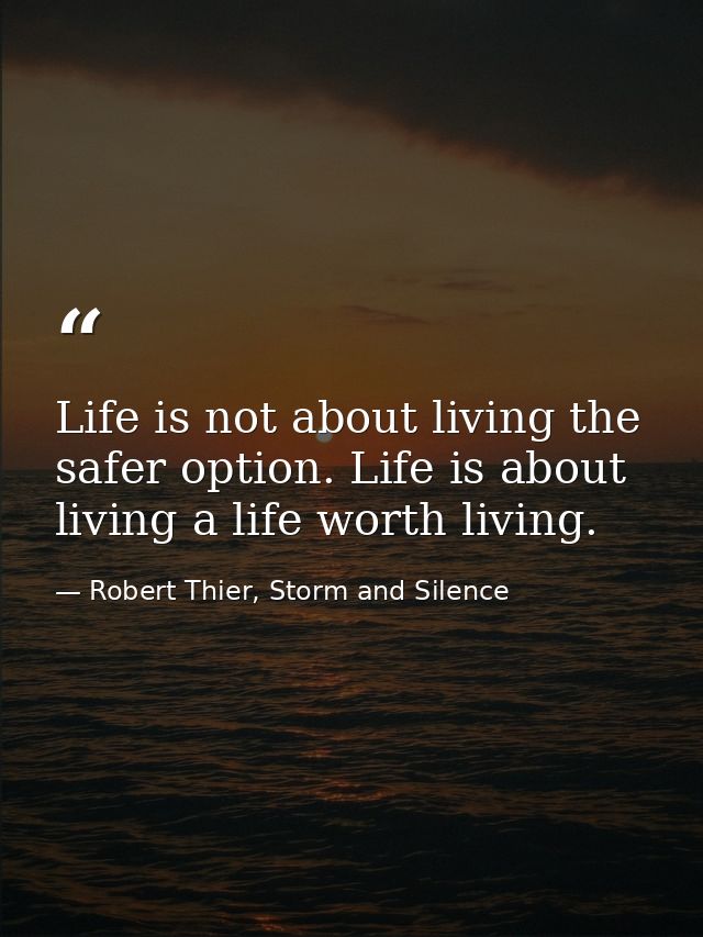 Life is not about living the safer option. Life is about living a life worth living. — Robert Thier, Storm and Silence
