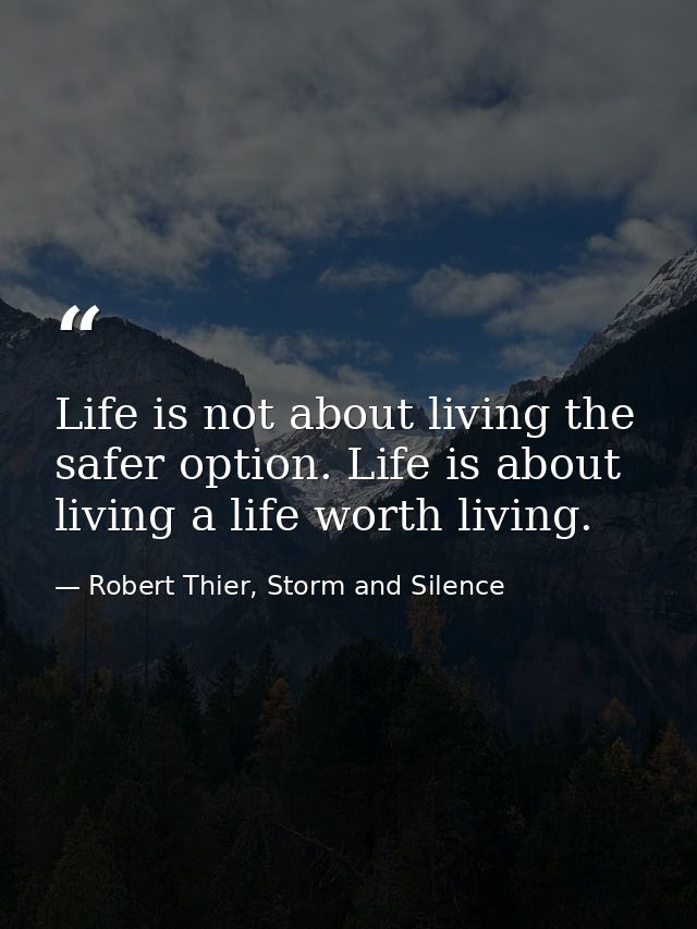 Life is not about living the safer option. Life is about living a life worth living. — Robert Thier, Storm and Silence