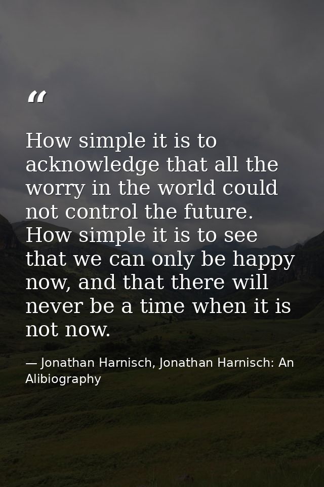 How simple it is to acknowledge that all the worry in the world could not control the future. How simple it is to see th — Jonathan Harnisch, Jonathan Harnisch: An Alibiography