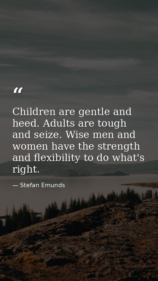 Children are gentle and heed. Adults are tough and seize. Wise men and women have the strength and flexibility to do wha — Stefan Emunds