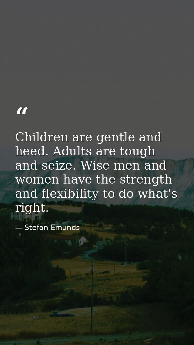 Children are gentle and heed. Adults are tough and seize. Wise men and women have the strength and flexibility to do wha — Stefan Emunds