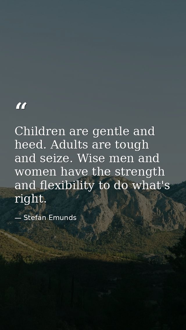 Children are gentle and heed. Adults are tough and seize. Wise men and women have the strength and flexibility to do wha — Stefan Emunds