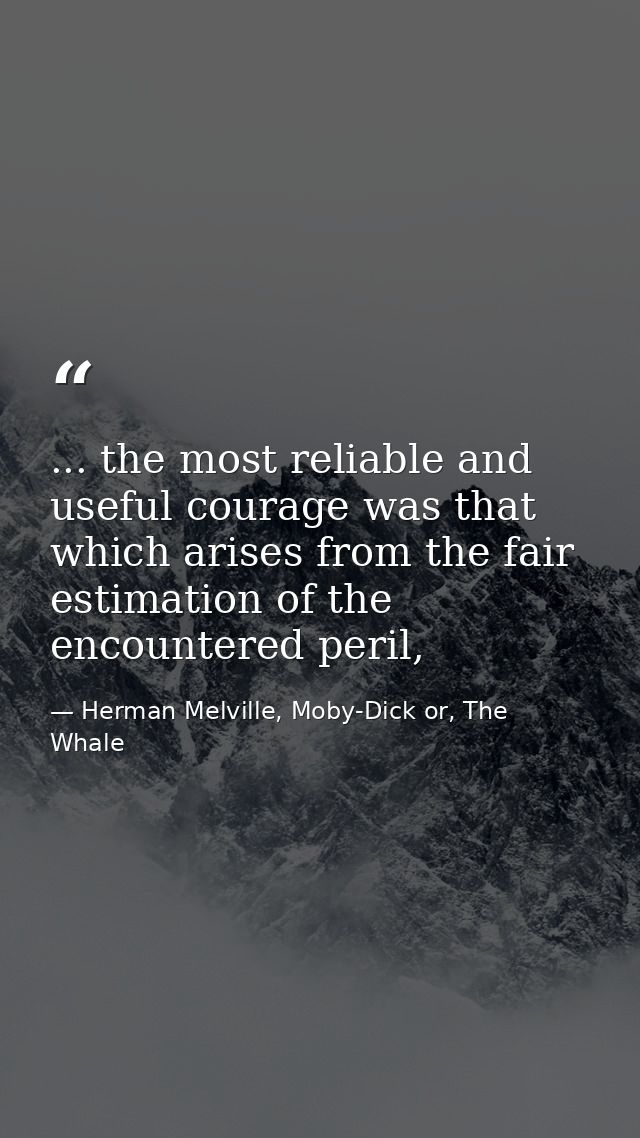 ... the most reliable and useful courage was that which arises from the fair estimation of the encountered peril, — Herman Melville, Moby-Dick or, The Whale