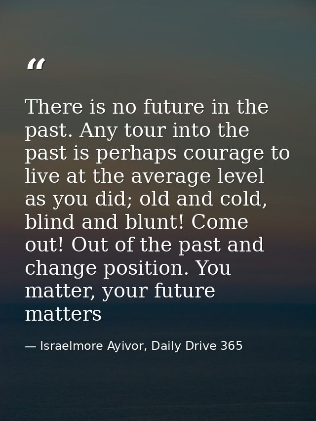 There is no future in the past. Any tour into the past is perhaps courage to live at the average level as you did; old a — Israelmore Ayivor, Daily Drive 365