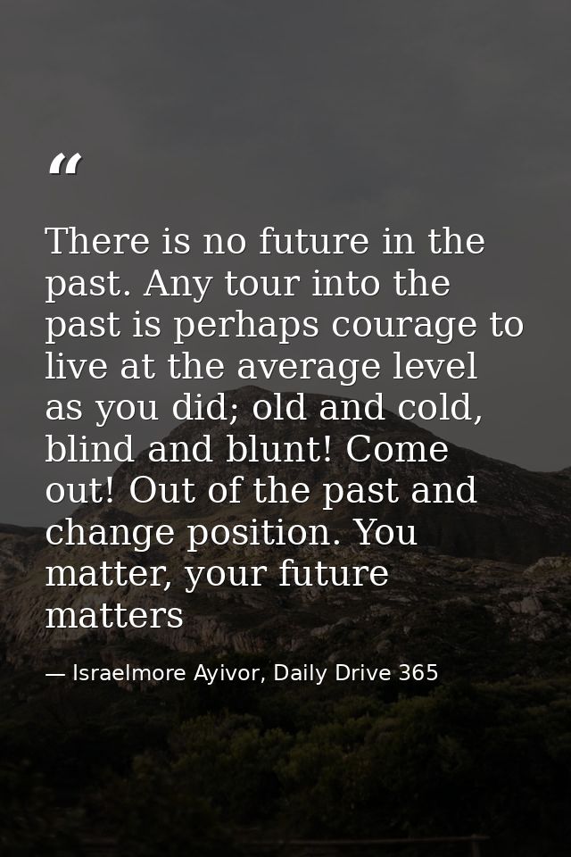 There is no future in the past. Any tour into the past is perhaps courage to live at the average level as you did; old a — Israelmore Ayivor, Daily Drive 365