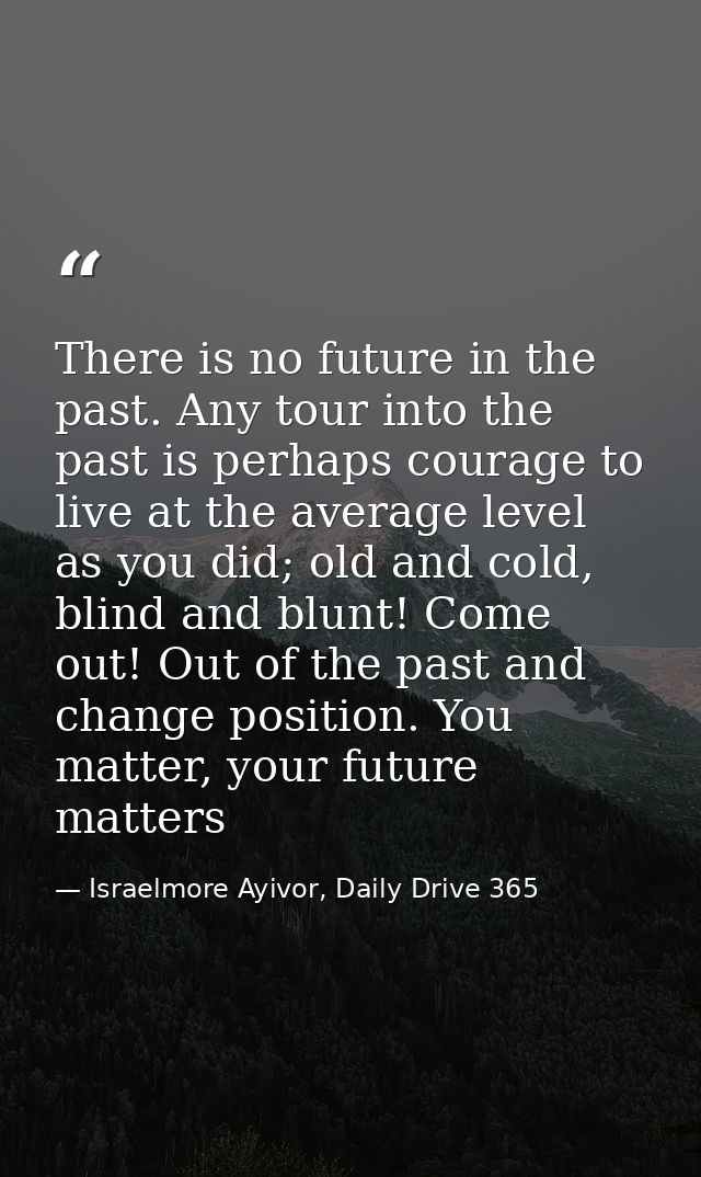 There is no future in the past. Any tour into the past is perhaps courage to live at the average level as you did; old a — Israelmore Ayivor, Daily Drive 365