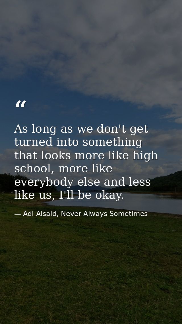 As long as we don't get turned into something that looks more like high school, more like everybody else and less like u — Adi Alsaid, Never Always Sometimes