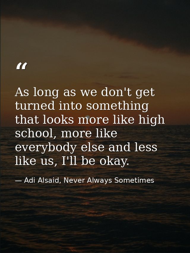 As long as we don't get turned into something that looks more like high school, more like everybody else and less like u — Adi Alsaid, Never Always Sometimes