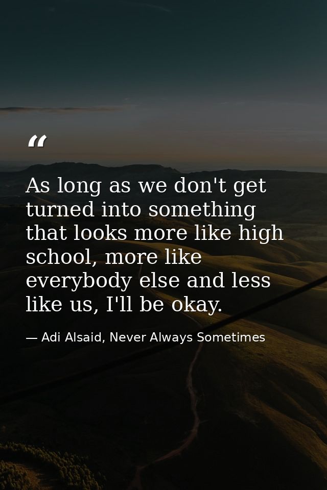 As long as we don't get turned into something that looks more like high school, more like everybody else and less like u — Adi Alsaid, Never Always Sometimes