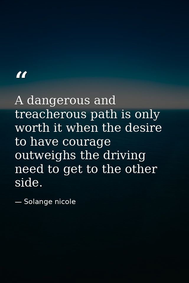A dangerous and treacherous path is only worth it when the desire to have courage outweighs the driving need to get to t — Solange nicole