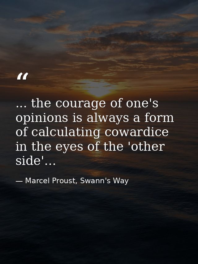 ... the courage of one's opinions is always a form of calculating cowardice in the eyes of the 'other side'... — Marcel Proust, Swann's Way