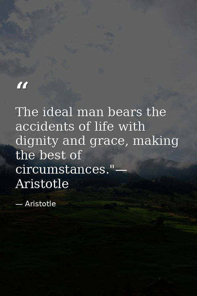 The ideal man bears the accidents of life with dignity and grace, making the best of circumstances."— Aristotle — Aristotle