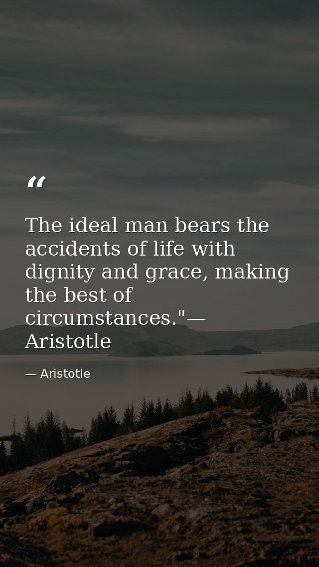 The ideal man bears the accidents of life with dignity and grace, making the best of circumstances."— Aristotle — Aristotle