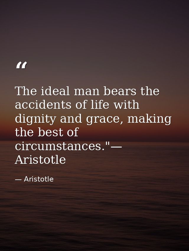 The ideal man bears the accidents of life with dignity and grace, making the best of circumstances."— Aristotle — Aristotle