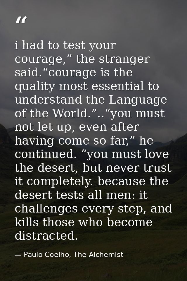 i had to test your courage,” the stranger said.“courage is the quality most essential to understand the Language of the  — Paulo Coelho, The Alchemist