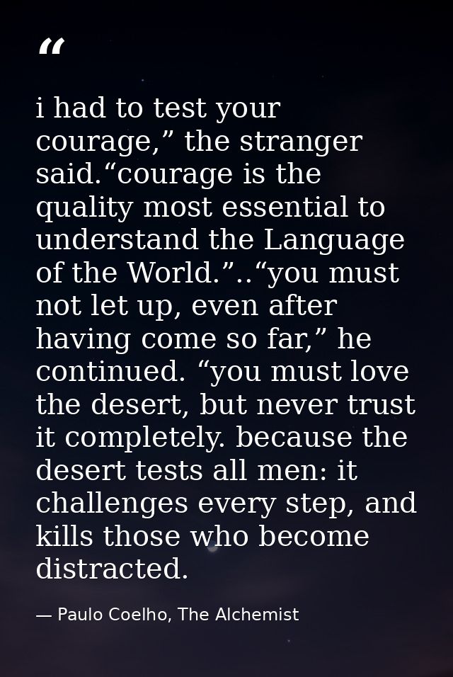 i had to test your courage,” the stranger said.“courage is the quality most essential to understand the Language of the  — Paulo Coelho, The Alchemist