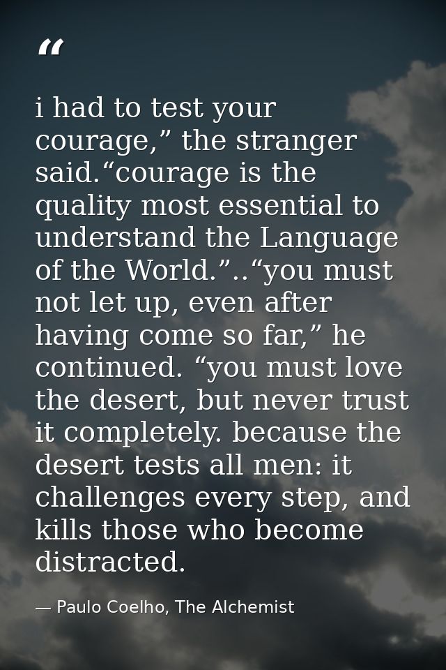 i had to test your courage,” the stranger said.“courage is the quality most essential to understand the Language of the  — Paulo Coelho, The Alchemist