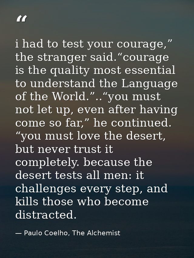 i had to test your courage,” the stranger said.“courage is the quality most essential to understand the Language of the  — Paulo Coelho, The Alchemist