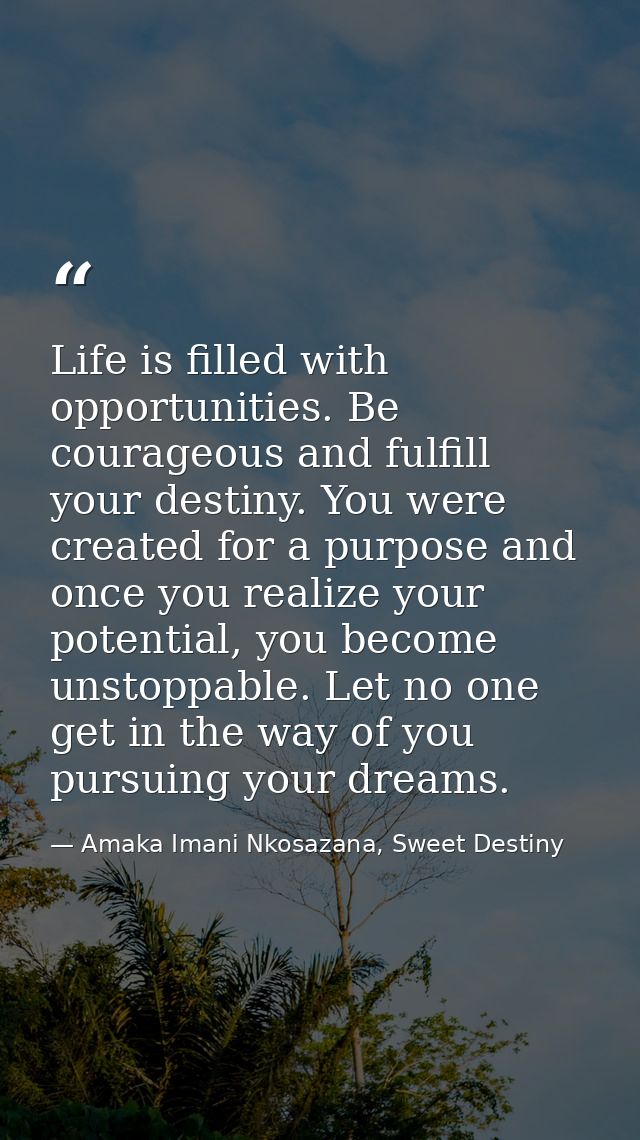 Life is filled with opportunities. Be courageous and fulfill your destiny. You were created for a purpose and once you r — Amaka Imani Nkosazana, Sweet Destiny