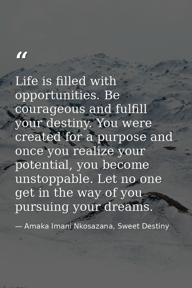 Life is filled with opportunities. Be courageous and fulfill your destiny. You were created for a purpose and once you r — Amaka Imani Nkosazana, Sweet Destiny