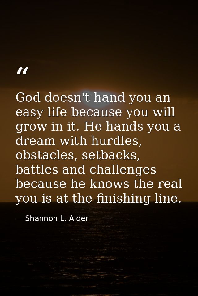 God doesn't hand you an easy life because you will grow in it. He hands you a dream with hurdles, obstacles, setbacks, b — Shannon L. Alder