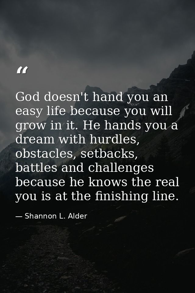God doesn't hand you an easy life because you will grow in it. He hands you a dream with hurdles, obstacles, setbacks, b — Shannon L. Alder