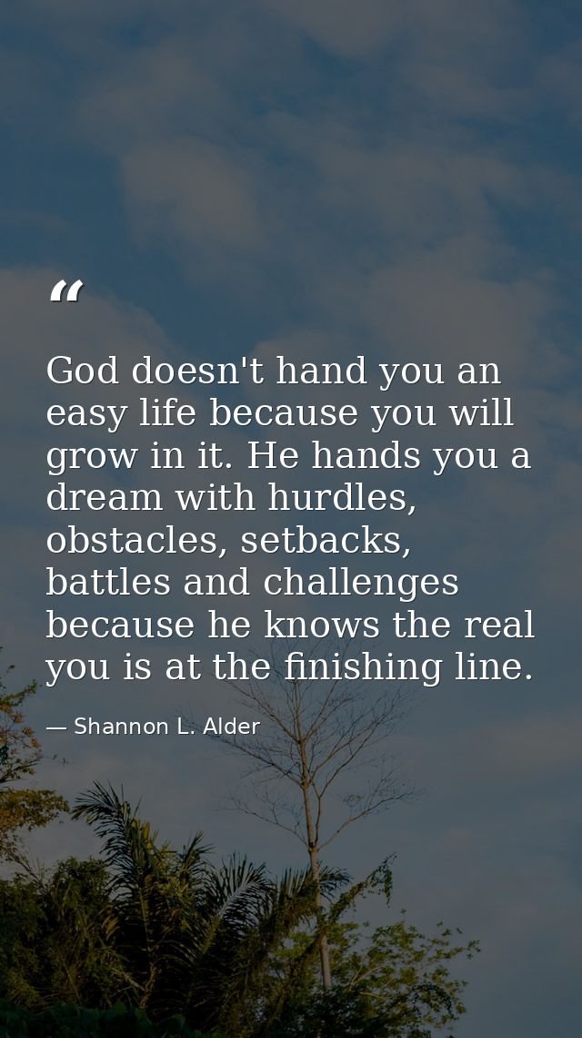 God doesn't hand you an easy life because you will grow in it. He hands you a dream with hurdles, obstacles, setbacks, b — Shannon L. Alder