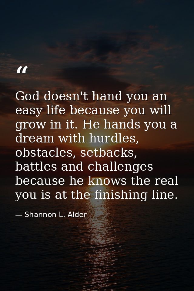 God doesn't hand you an easy life because you will grow in it. He hands you a dream with hurdles, obstacles, setbacks, b — Shannon L. Alder