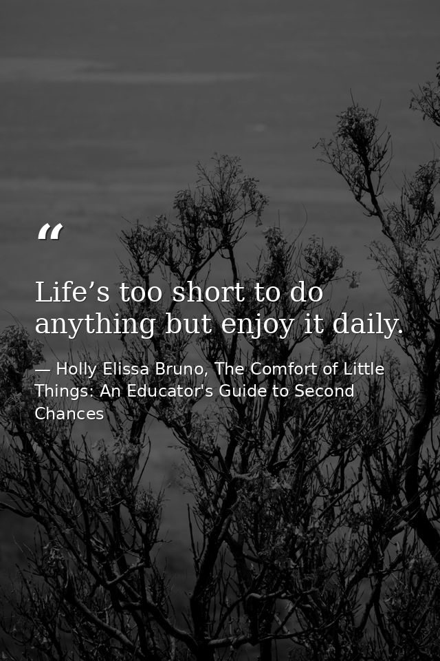 Life’s too short to do anything but enjoy it daily. — Holly Elissa Bruno, The Comfort of Little Things: An Educator's Guide to Second Chances
