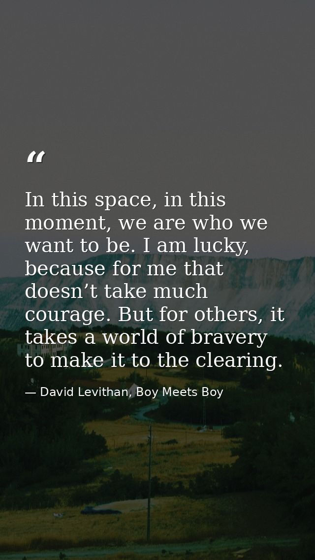 In this space, in this moment, we are who we want to be. I am lucky, because for me that doesn’t take much courage. But  — David Levithan, Boy Meets Boy