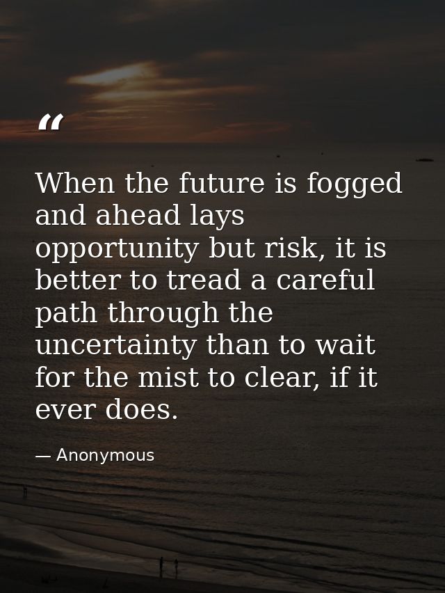 When the future is fogged and ahead lays opportunity but risk, it is better to tread a careful path through the uncertai — Anonymous
