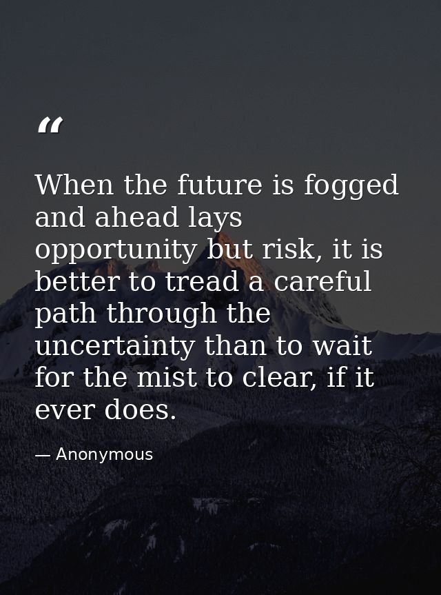 When the future is fogged and ahead lays opportunity but risk, it is better to tread a careful path through the uncertai — Anonymous