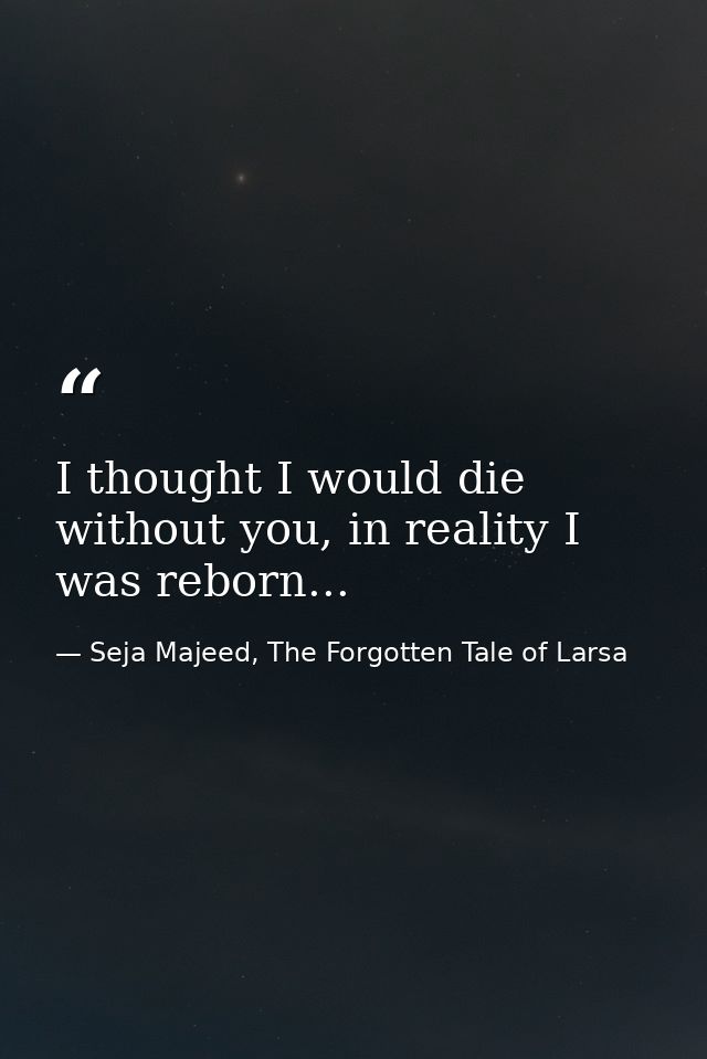 I thought I would die without you, in reality I was reborn... — Seja Majeed, The Forgotten Tale of Larsa