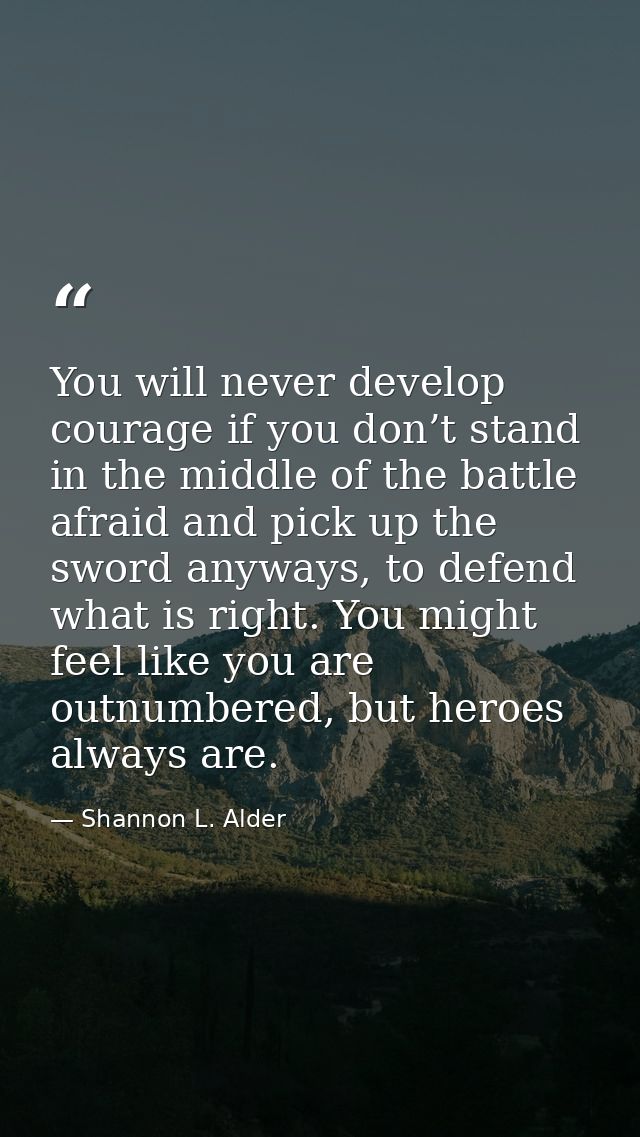 You will never develop courage if you don’t stand in the middle of the battle afraid and pick up the sword anyways, to d — Shannon L. Alder
