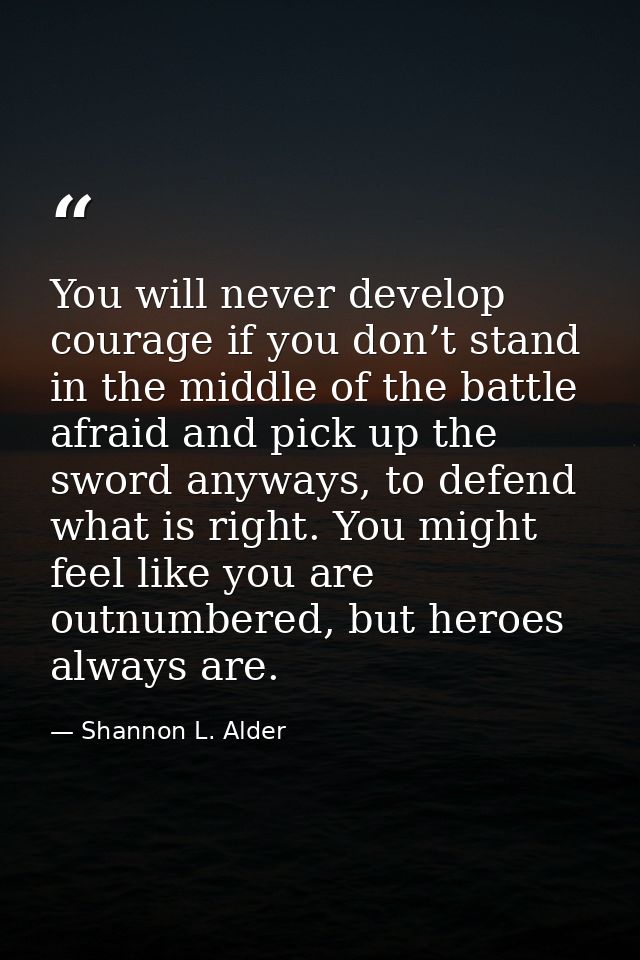 You will never develop courage if you don’t stand in the middle of the battle afraid and pick up the sword anyways, to d — Shannon L. Alder