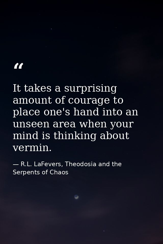It takes a surprising amount of courage to place one's hand into an unseen area when your mind is thinking about vermin. — R.L. LaFevers, Theodosia and the Serpents of Chaos