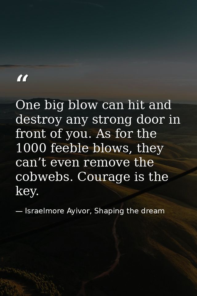One big blow can hit and destroy any strong door in front of you. As for the 1000 feeble blows, they can’t even remove t — Israelmore Ayivor, Shaping the dream