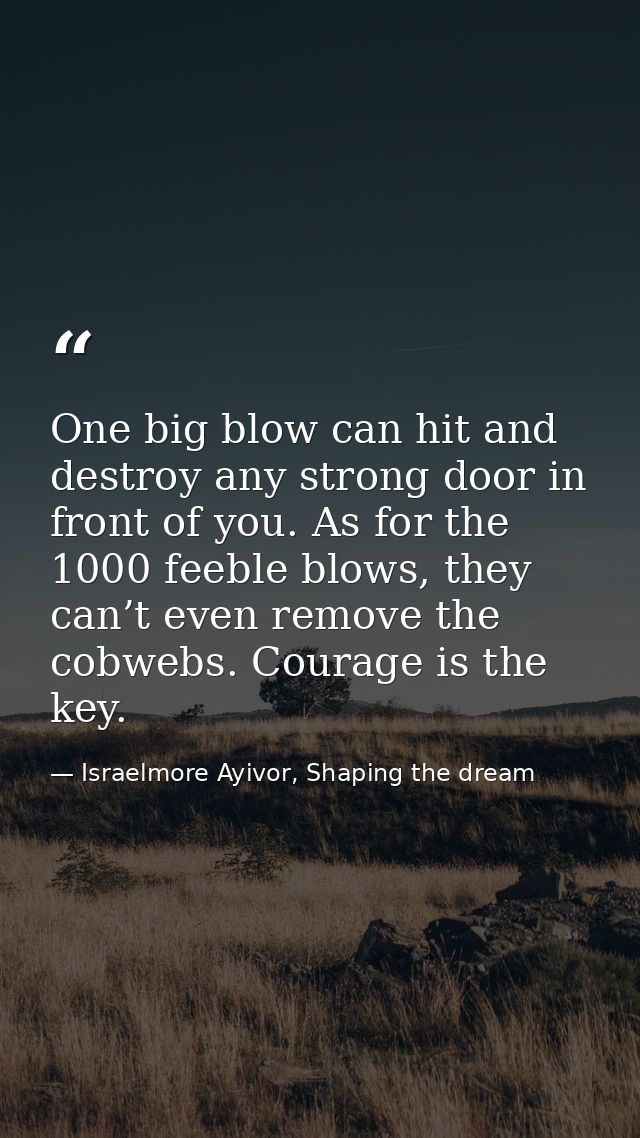 One big blow can hit and destroy any strong door in front of you. As for the 1000 feeble blows, they can’t even remove t — Israelmore Ayivor, Shaping the dream
